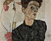 Egon Schiele Self-Portrait with Chinese Lantern Fruit oil